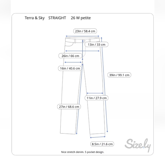 Terra & Sky Jeans, Women's 26 W PETITE Blue stretch Denim Straight leg High Rise - Picture 3 of 12